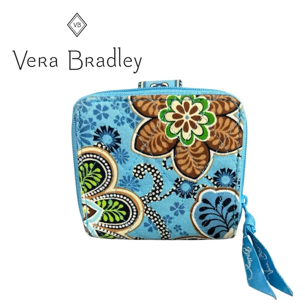 Vera‎ Bradley Bali Blue Snap Closure Bi-Fold Wallet